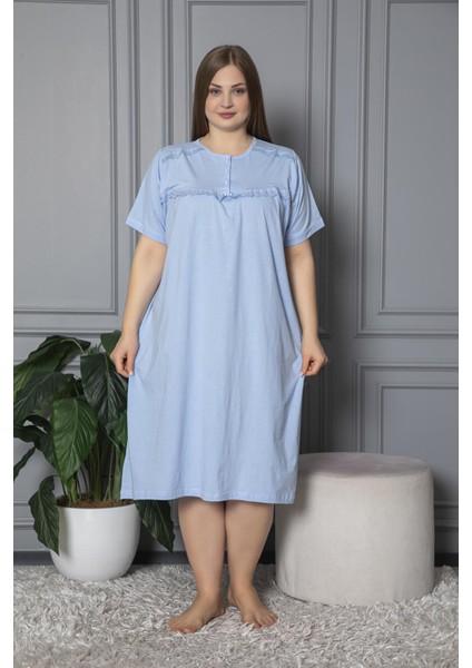 Kısa Kol Pamuklu Penye Büyük Beden Anne Geceliği 520