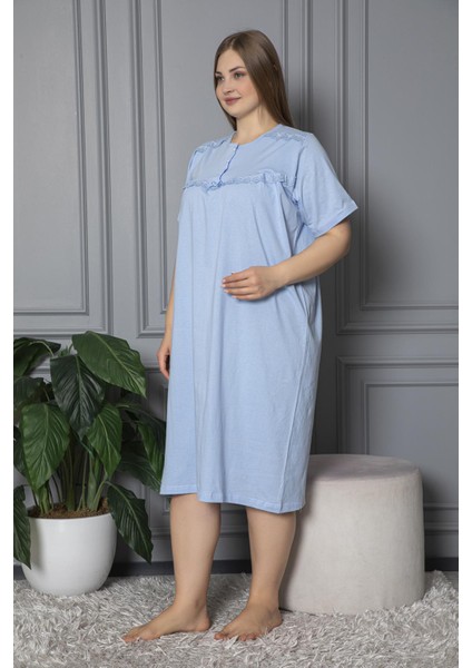 Kısa Kol Pamuklu Penye Büyük Beden Anne Geceliği 520 fırsatları