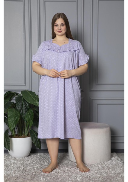 Kısa Kol Pamuklu Penye Büyük Beden Anne Geceliği 136
