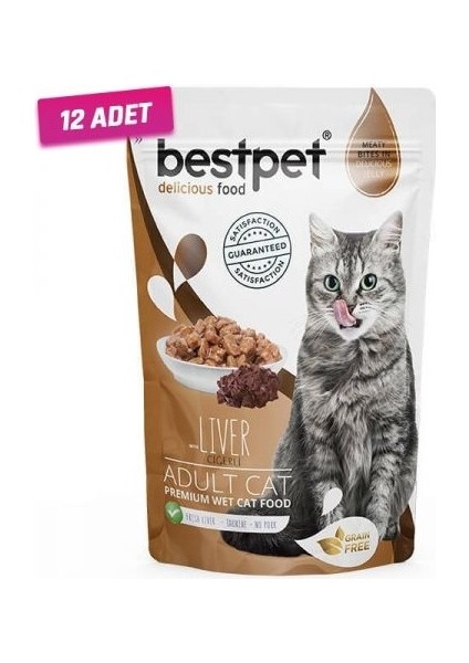 12 Adet - Adult Jelly Pouch Ciğerli Kedi Maması 85 gr