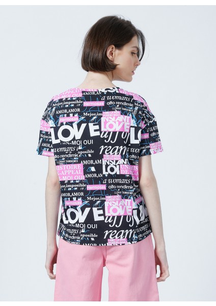 22Y0024K1 Bisiklet Yaka Normal Kalıp Baskılı Beyaz Kadın T-Shirt modelleri