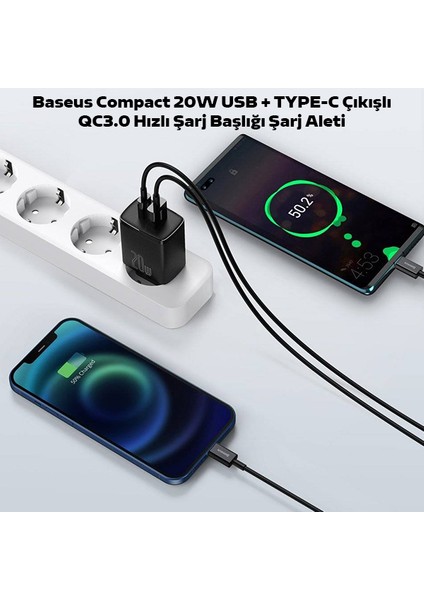 Compact 20W USB + Type-C Çıkışlı Qc3.0 Hızlı Şarj Başlığı fiyatları