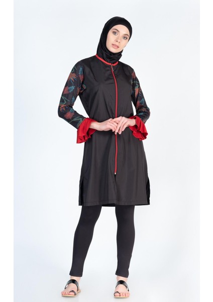 Alfasa 270 Uzun Kol Taytlı Kol Ucu Detaylı Tam Kapalı Tesettür Mayo