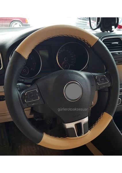 Vw Passat B8 Kasa Direksiyon Kılıfı Dikmeli Iki Renkli Bej Siyah