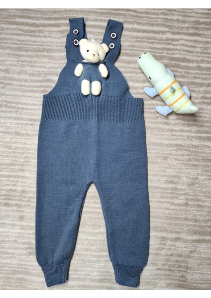 Ayarlanabilir Askılı Triko Salopet Erkek Çocuklar İçin Mavi Renk Akrilik