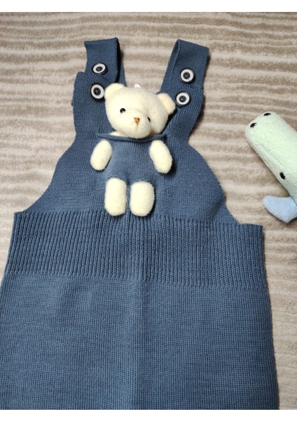 Ayarlanabilir Askılı Triko Salopet Erkek Çocuklar İçin Mavi Renk Akrilik modelleri