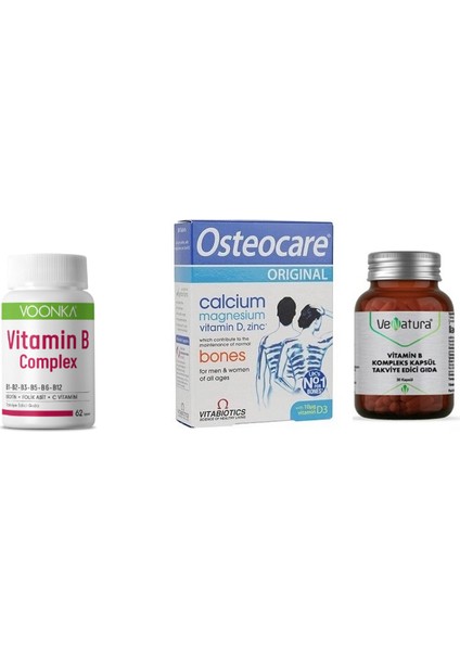 B Complex 62 Tablet+ Vitamin B Kompleks 30 Kapsül+Kalsiyum 30 Tablet