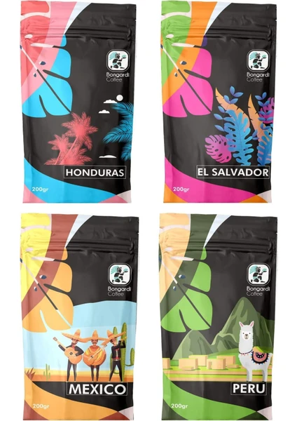 Bongardi Coffee 4X200 gr Peru Honduras Mexico El Salvador Filtre Kahve Seti