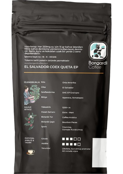 Bongardi Coffee 4X200 gr Peru Honduras Mexico El Salvador Filtre Kahve Seti