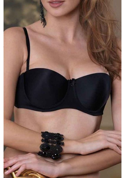 Kadın Siyah Balenli Desteksiz Straplez Sütyen 1410