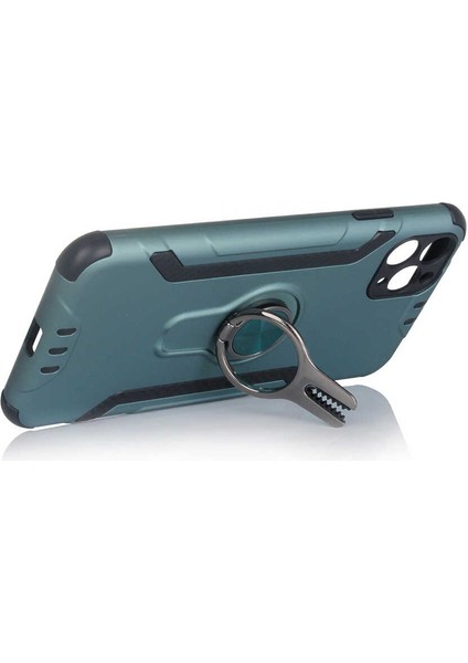 Apple iPhone 11 Pro Max Kılıf Darbe Emici Yüzüklü Standlı Koko Kapak Gri