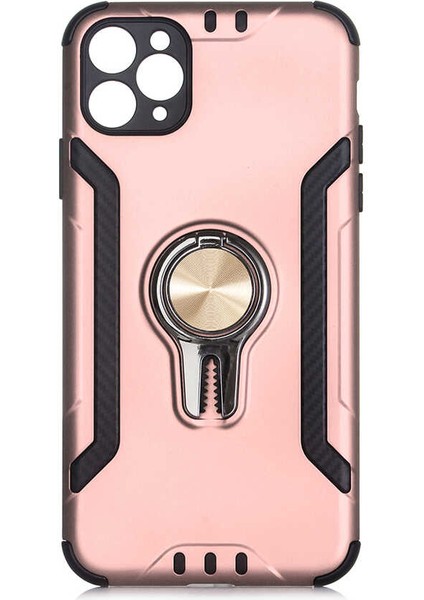 Apple iPhone 11 Pro Kılıf Darbe Emici Yüzüklü Standlı Koko Kapak Rose Gold