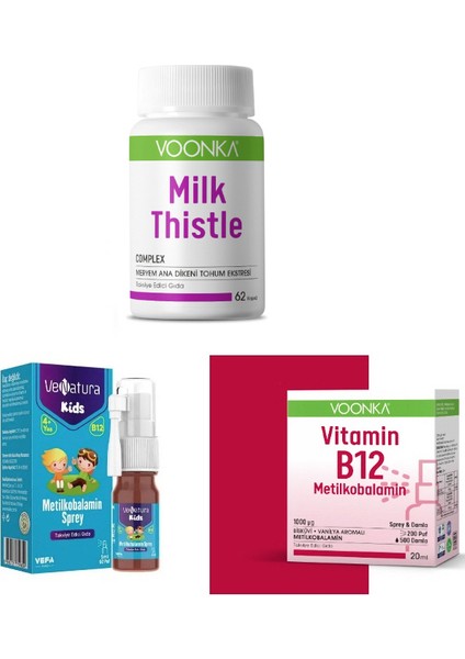 Milk Thistle 62 Kapsül +Yetişkin+Çocuk B12 Vitamini