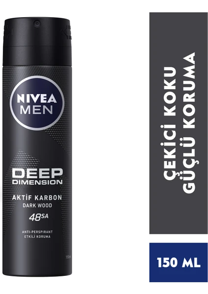 NIVEA Men Erkek Sprey Deodorant Deep Dimension 48 Saat Anti-perspirant Koruma 150ml,Erkeksi Koku