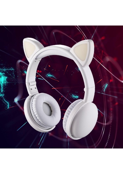 Kedi Kulaklık Stereo Ayarlanabilir Bluetooth 5.0 Kız Erkek Beyaz Için (Yurt Dışından)