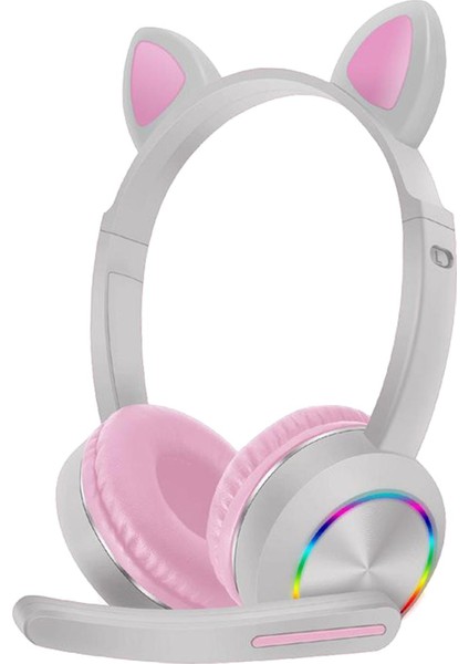 Kablosuz Bluetooth Kulaklıklar Kedi Kulak Kulaklık LED Işık Kulaklık Çocuklar Için Pembe Pembe Gri (Yurt Dışından)