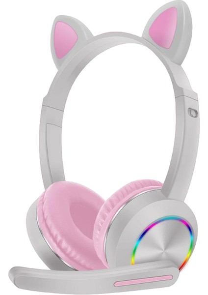 Kablosuz Bluetooth Kulaklıklar Kedi Kulak Kulaklık LED Işık Kulaklık Çocuklar Için Pembe Pembe Gri (Yurt Dışından) indirimleri