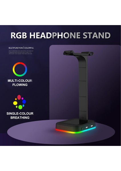 Rgb Çift Kulaklık Standı Gamer Kulaklık Askı Tutucu Taban Vitrin Siyah (Yurt Dışından)