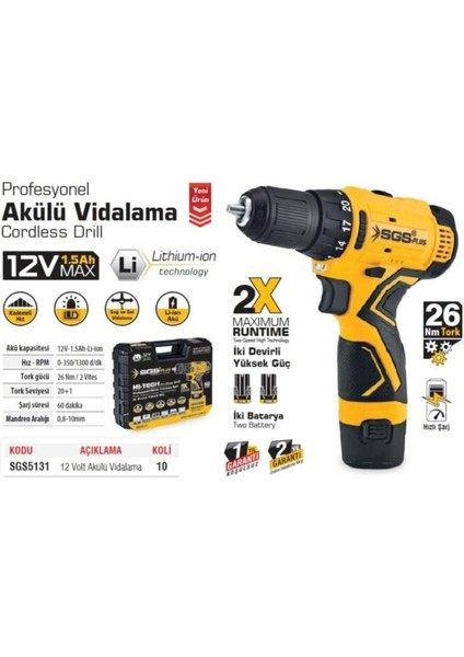 5131 Profesyonel Akülü Vidalama 12 Volt 1.5 Amper