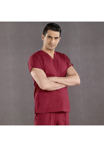 Bordo Doktor Hemşire Forması Scrubs Terikoton Takım (Ince Kumaş) Yarasa Kol Hemşire Üniforması modelleri