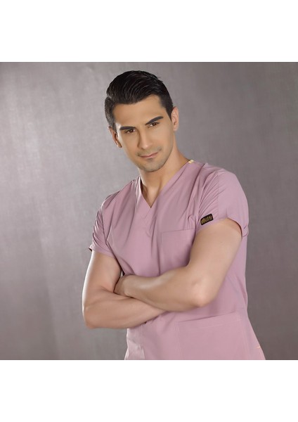 Gül Kurusu Doktor Hemşire Forması Scrubs Dr Greys Likralı Takım (Esnek Kumaş) Yarasa Kol Hemşire Üniforması