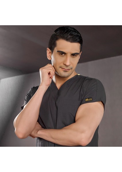 Füme Doktor Hemşire Forması Scrubs Dr Greys Likralı Takım (Esnek Kumaş) Yarasa Kol Hemşire Üniforması