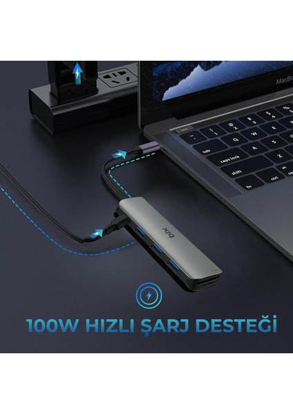 BX08HB 6in1 Type-C Hub 3x USB 3.0, Micro SD / SD, PD Şarj Macbook Uyumlu Çoklayıcı Adaptör