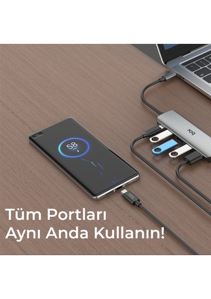 BX07HB 5in1 Type-C Hub 4x USB 3.0, PD Şarj Macbook Uyumlu Çoklayıcı Adaptör