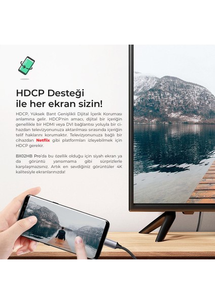 BX02HB PRO Type-C to 4K@60Hz HDCP HDMI, Macbook / Windows Uyumlu Multimedya Kablo