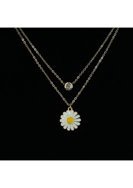 Papatya Çift Zincirli Çoklu Kolye Sevgiliye Hediye