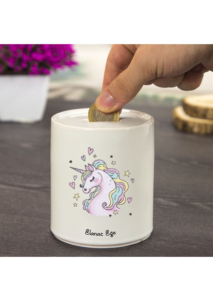 Isme Özel Unicorn Temalı Seramik Kumbara