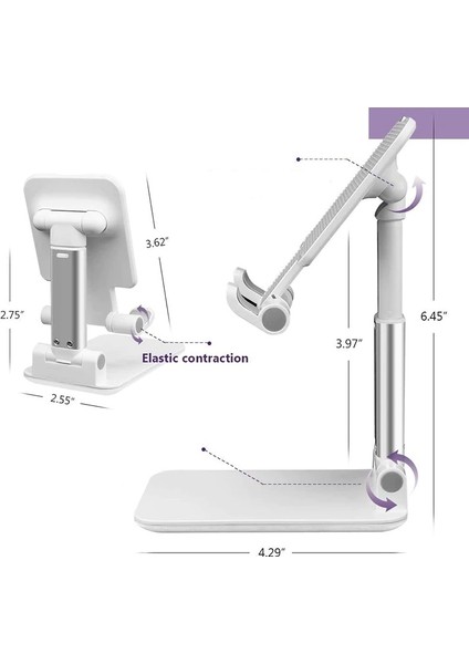 T1016 Yükseklik Ayarlı Metalik Katlanabilir Premium Tablet ve Telefon Tutucu Stand