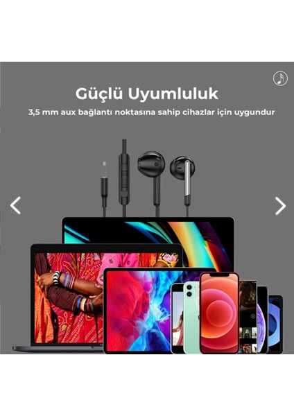 Xiaomi Redmi Note 9 Pro Uyumlu Kablolu Kulaklık 3,5 mm Jack Girişli