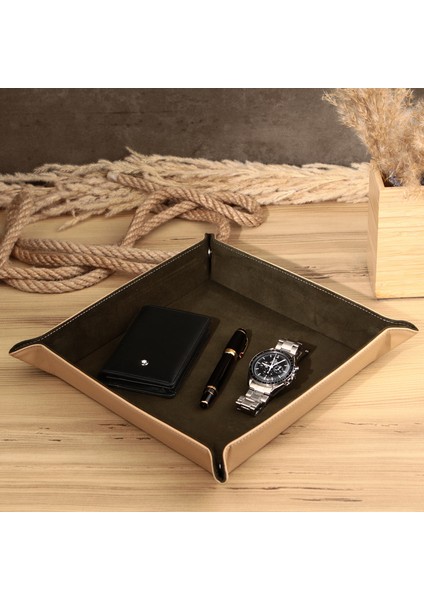 Gerçek Deri Vale Tepsi Set Valet Tray Saat Saklama Kutusu Çoklu Rolex Kutusu Ofis Düzenleyici Ofis Organizer Watch Box Yatakbaşı Tepsisi