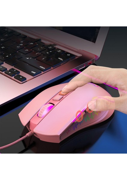 Bilgisayar Kablolu USB Mouse Oyun Mouse Light Up Rgb Optik Masaüstü Pc Pembe Için