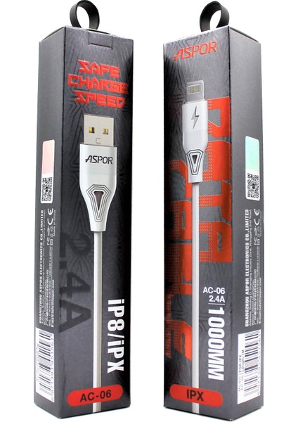 (Iphone) 2.4A 1 Metre USB Şarj Kablosu Aspor Ac-06