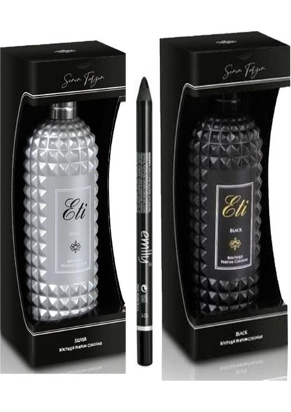 Eti Butik Kolonya (Black-Silver) Cam Şişe Kutulu 300 ml 2 Adet