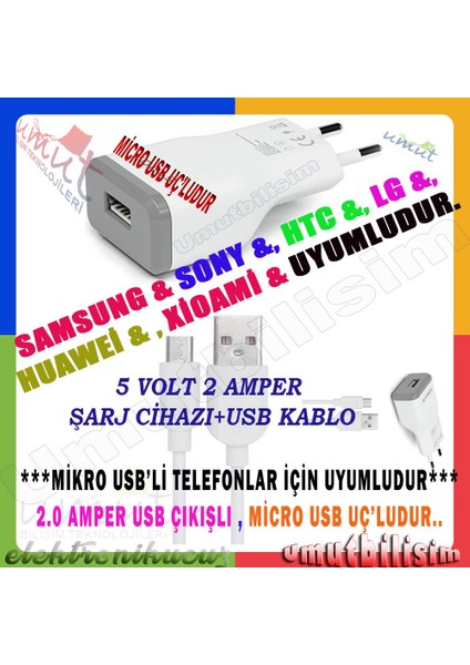Eu-39-Casper Vıa G1 Plus Uyumlu Mikro USB Girişli 2.0 Amper Şarj Aleti+Kablo Şarj Cihazı - J15