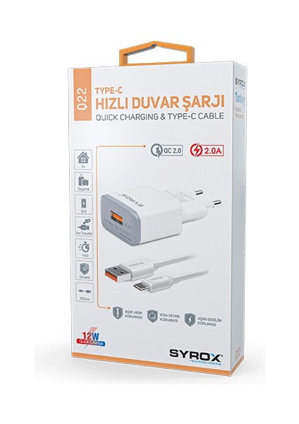 Eu-17-Type-C 2.0A Hızlı Ev Şarjı Cihazı SYX-Q22 Uyumlu Type-C Girişli Şarj Aleti Cihazı Adaptör+Kablo