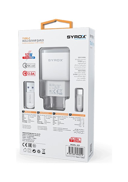Eu-17-Type-C 2.0A Hızlı Ev Şarjı Cihazı SYX-Q22 Uyumlu Type-C Girişli Şarj Aleti Cihazı Adaptör+Kablo