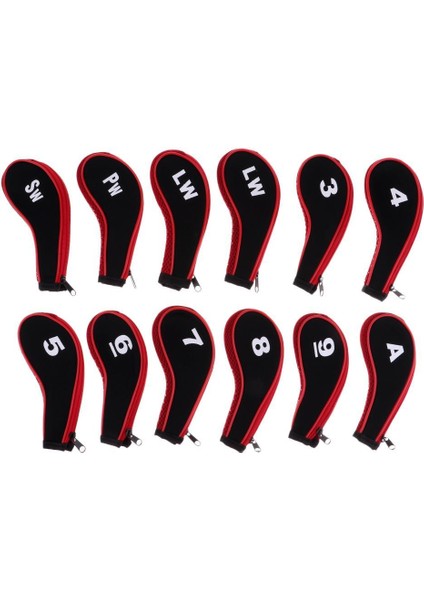 A-Sw Neopren Fermuar Golf Kulübü Başağı Kapağı Değiştirilebilir Numara Etiketleri Kırmızı