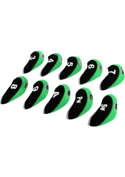 10 Adet / Paket Neopren Golf Kulübü Başkanı Kama Demir Koruyucu Demir Kapakları Siyah + Yeşil Kapakları