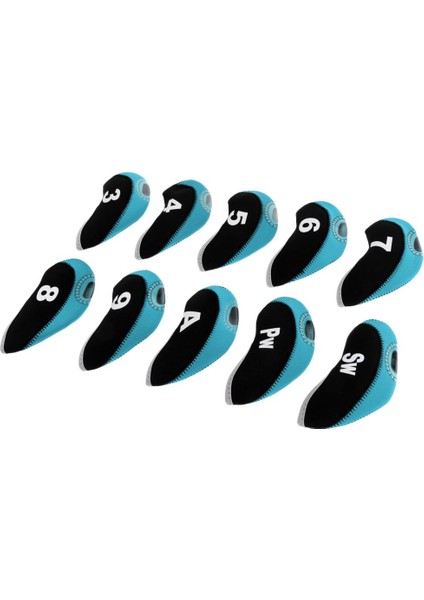 10 Adet Neopren Golf Kulübü Başkanı Kama Demir Koruyucu Siyah + Açık Mavi Kapakları