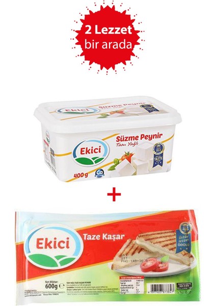 Taze Kaşar Peyniri 600 gr + Ekici Süzme Peynir 400 gr 2'li Lezzet Paketi fiyatları