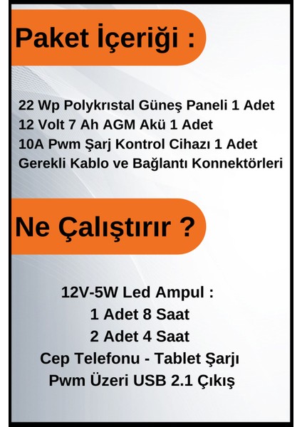 N&D Lighting Aydınlatma Short Solar Paket 12 VOLT-180WP