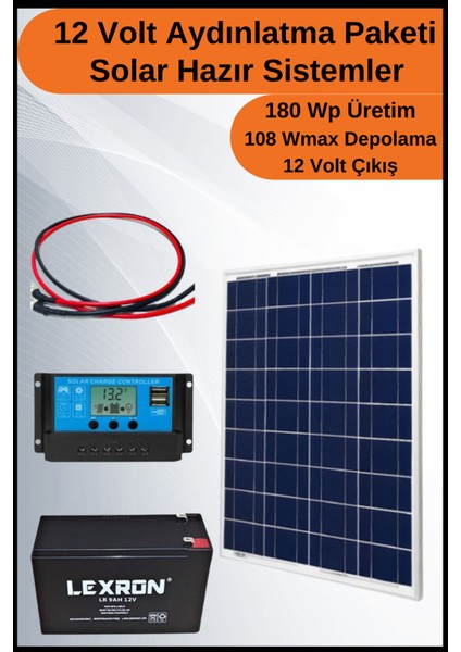 Aydınlatma Tall Solar Paket 12 VOLT-180WP