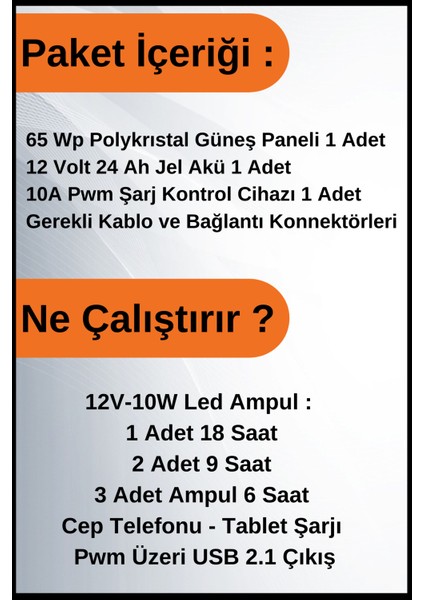 Aydınlatma Trenta Solar Paket 12 VOLT-500WP