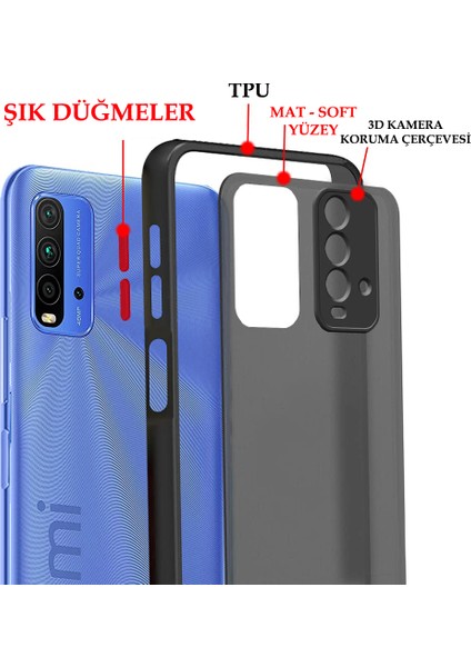 Xiaomi Redmi 9t Kılıf 3D Kamera Korumalı Soft Matte Smoke Case