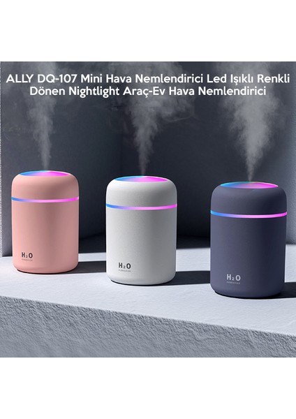 Ally DQ-107 Mını Hava Nemlendırıcı LED Işıklı Renklı Dönen Night