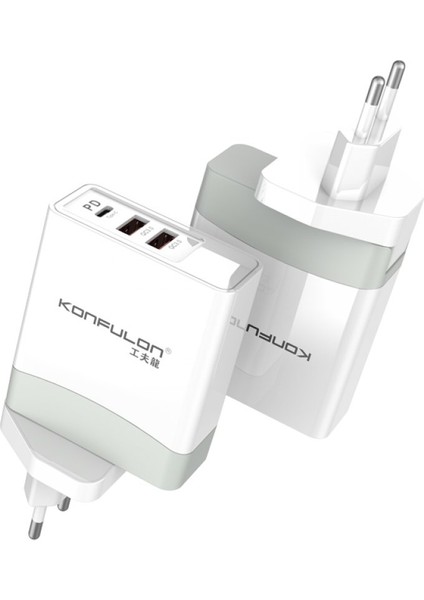 C56Q 2xusb Qc 3.0 ve 1xtype-C Pd 30W Seyahat Şarj Cihazı + Farklı Ülkelerin Fiş Seçenekleri